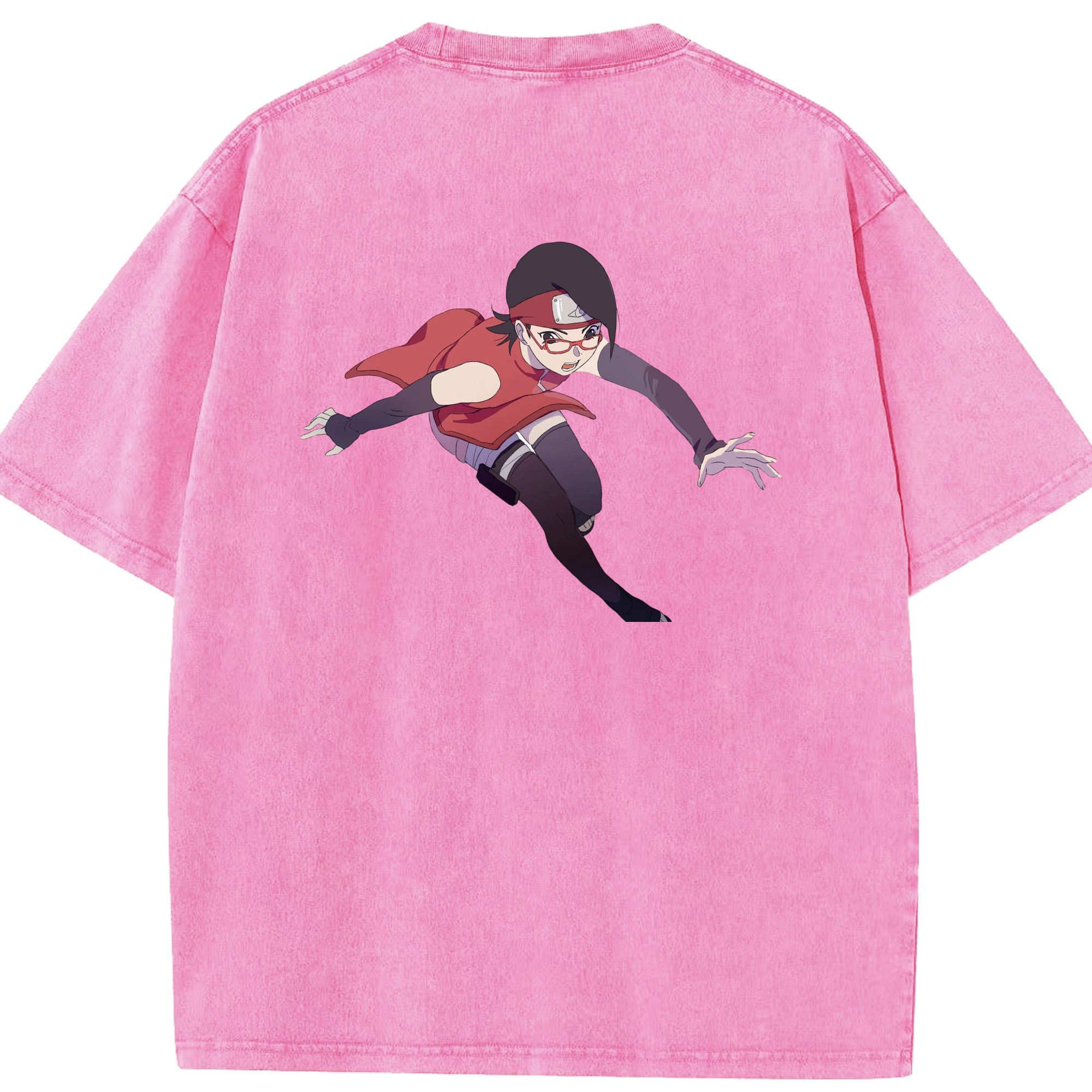 （画像用） NARUTO -ナルト- うちは サラダ Uchiha Sarada 綿100% ヴィンテージ風 半袖Tシャツ（背面プリント）